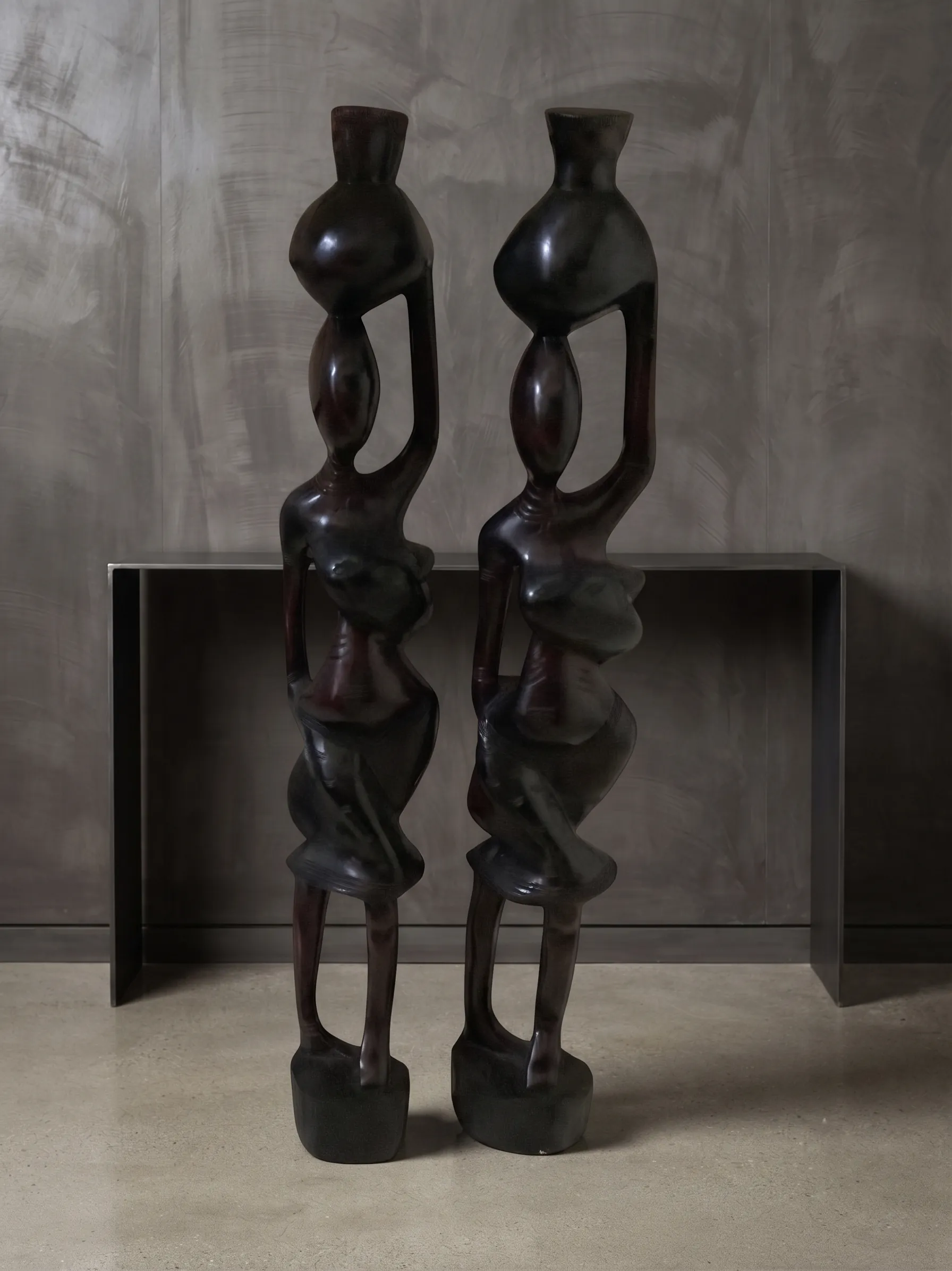 African Women Holding Baskets Statue Set